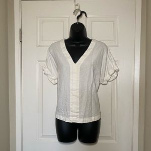 White Relaxed Short Sleeve V-Neck Boxy Top Blouse Universal Thread L Ivory